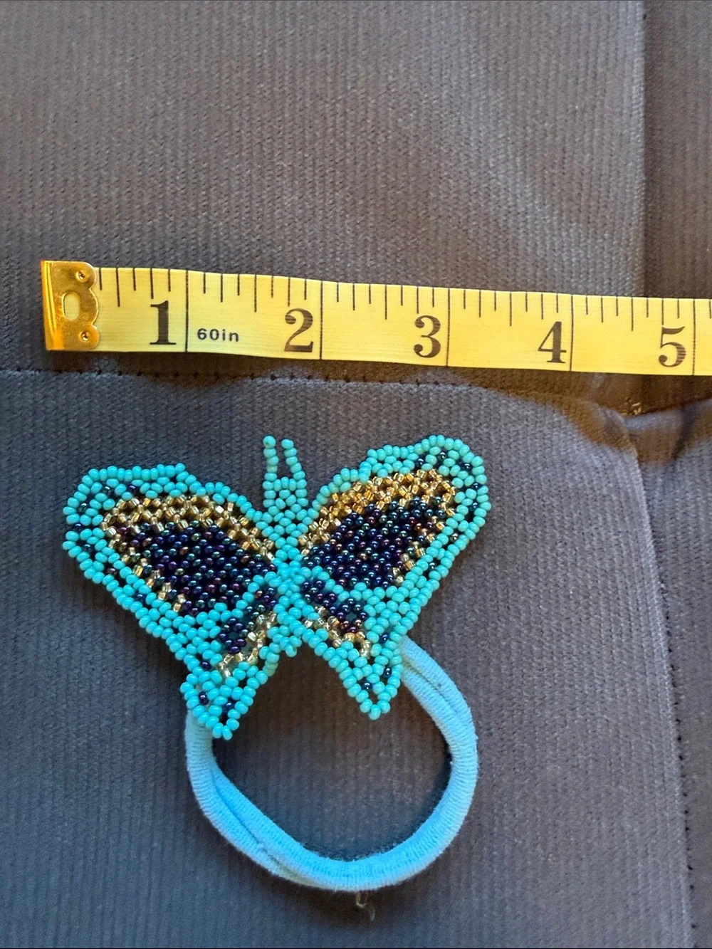 Hand-Beaded Mint Butterfly Hair Tie with Iridescent Butterfly Belt